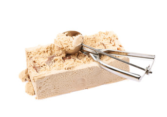 Briquette of a caramel ice cream isolated
