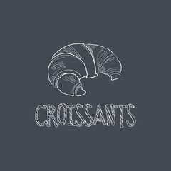 Croissant Sketch Style Chalk On Blackboard Menu Item