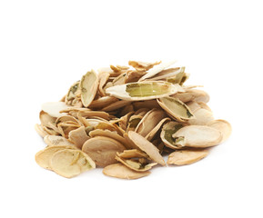 Pile of pumpkin seeds shells isolated