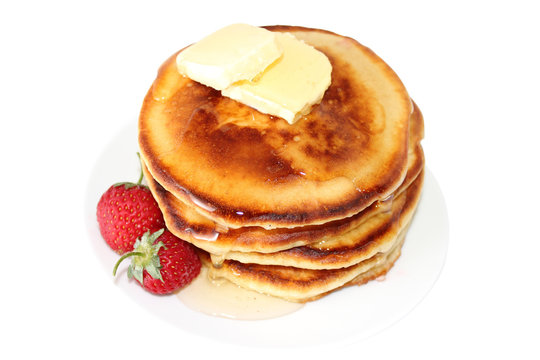 Pancakes with strawberry and butter (image with clipping path)