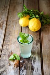 Cold homemade  lemonade with lemon and mint 
