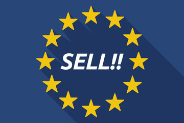 Long shadow European Union flag with    the text SELL!!