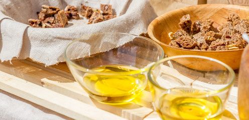 Cubes of bread croutons of white bread