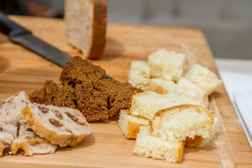 Cubes of bread croutons of white bread