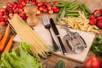 Healthy fresh vegetable on flat wood background, high in antioxidants, anthocyanins, vitamins, dietary fiber and minerals