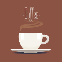 Coffee cup with steam vector illustration, design element, icon, background