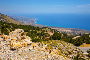 curvy road near Chora Sfakion town on Crete, Greece