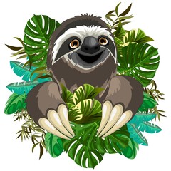 Sloth Cute Cartoon on Tropical Nature © BluedarkArt