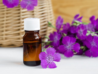 Obraz na płótnie Canvas Small bottle of natural cosmetic (essential) aroma oil 