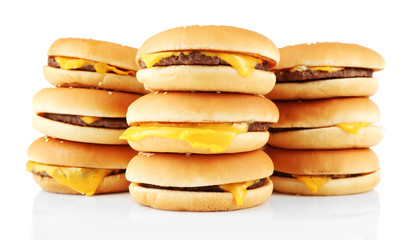 Tasty cheeseburgers, isolated on white