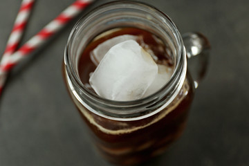 Iced coffee on dark background