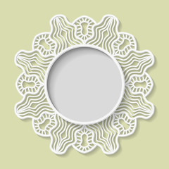 3D Vector bas-relief frame, vignette with ornaments, lace frame,   festive pattern, white pattern, template greetings