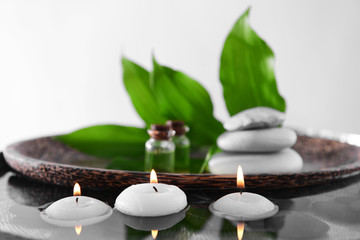 Spa composition with candles, close up