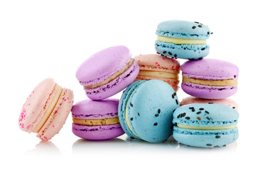 Tasty macaroons, isolated on white