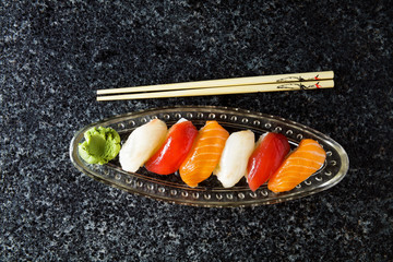 background for sushi restaurant. Sushi Set nigiri and sushi roll