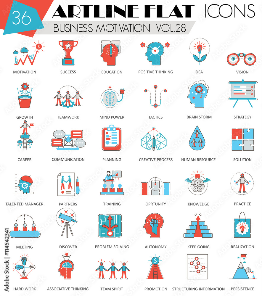 Aufkleber vector business motivation ultra modern outline artline flat line icons for web and apps.