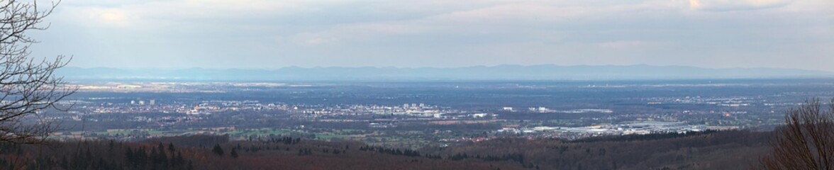 Panoramic view in northwest direction while ascending to castle ruin Ebersteinburg in Baden-Wurttemberg, Germany