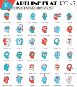 Vector Human mentality personality and individuality features ultra modern outline artline flat line icons for web and apps.