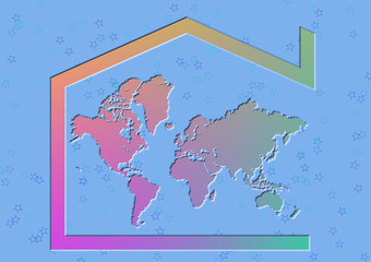 Mappa Terra 3D colore con forme circolari e sfondo