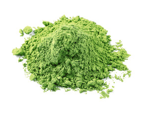 Powdered matcha green tea, isolated on white
