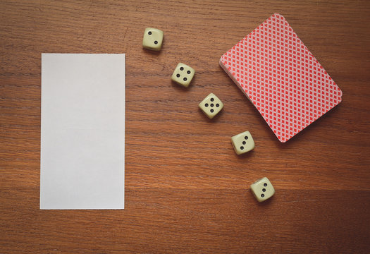 note cards and six dice concept