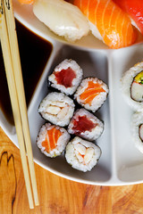 background for sushi restaurant. Sushi Set nigiri and sushi roll