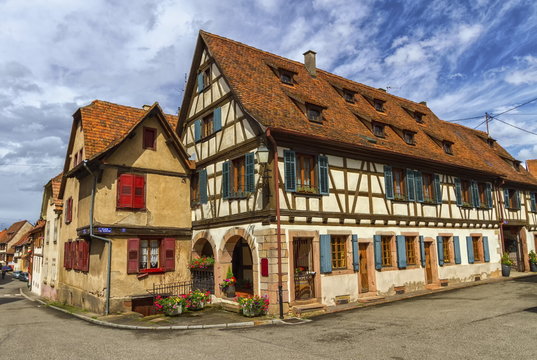 Traditional timbered houses in Dambach-la-ville, Alsace, France