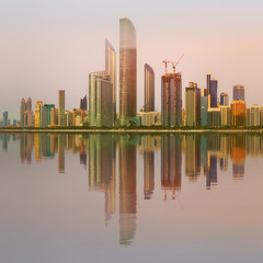 View of Abu Dhabi Skyline at sunset, UAE