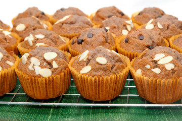 Banana muffins or cupcake on the wooden table