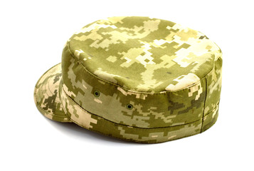 Army camouflaged cap, isolated on white background
