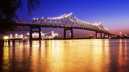 Baton Rouge Bridge Over Mississippi River in Louisiana at Night