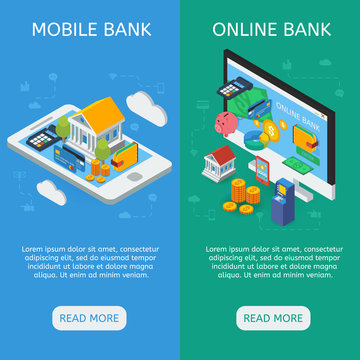 Internet Banking Isometric Vertical Banners
