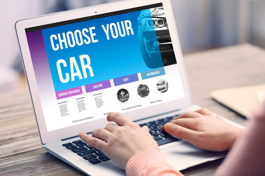 Website selling cars. Online insurance concept