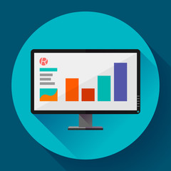Computer monitor display wide screen icon. Presentation. Flat design style.