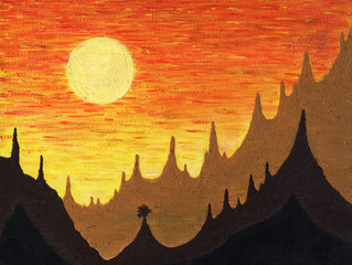 The mountains and the sun, acrylic painting