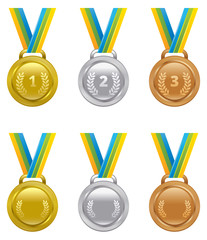 Set of vector sports awards gold, silver and bronze medals devot