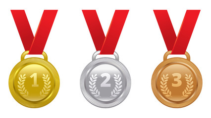 Vector set of sports awards gold, silver and bronze medals
