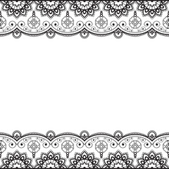 Indian, Mehndi Henna line lace element with flowers pattern card for tattoo
