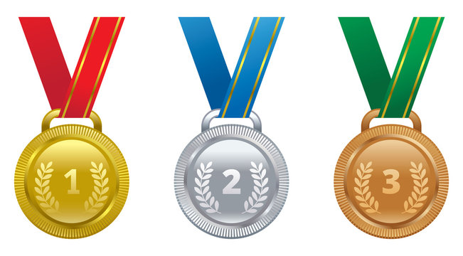 Set vector sports awards gold, silver and bronze medal.