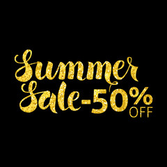 Fototapeta premium Gold Summer Sale 50 Off Lettering over Black