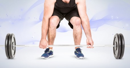 Fototapeta na wymiar Composite image of bodybuilder lifting heavy barbell weights