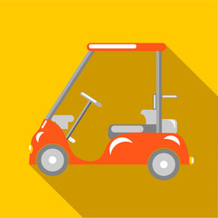Orange golf car icon, flat style