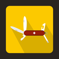 Swiss multipurpose knife icon, flat style