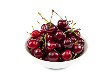 Ripe sweet cherries in a bowl.