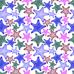 seamless pattern colorful starfish on a white background