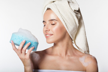Girl with towel on her head and wisp