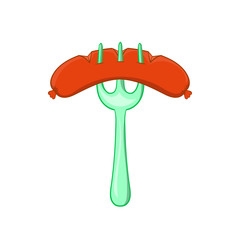 Grilled sausage on a fork icon, cartoon style