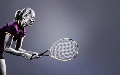 Zelfklevend Fotobehang Composite image of tennis player playing tennis with a racket  © vectorfusionart