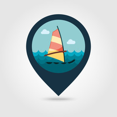 Board Windsurfing pin map icon. Summer. Vacation