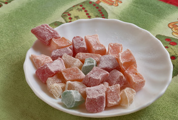 the bowl of candy on a napkin